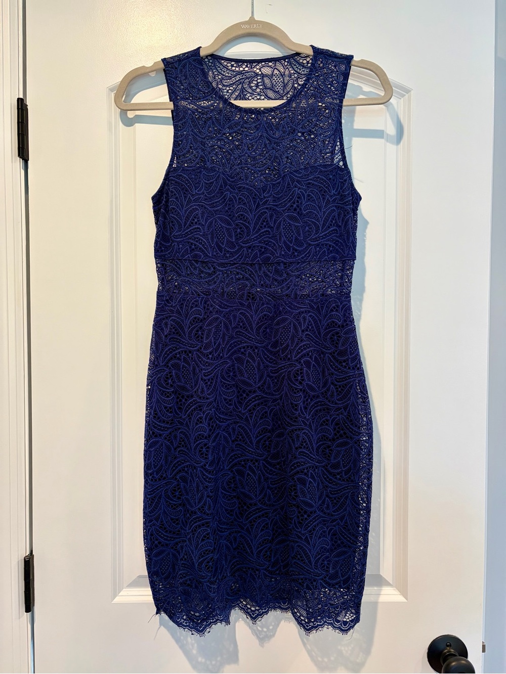 Express Navy Blue Lace Sheath Dress Size XS Sleeveless Cocktail Wedding Guest